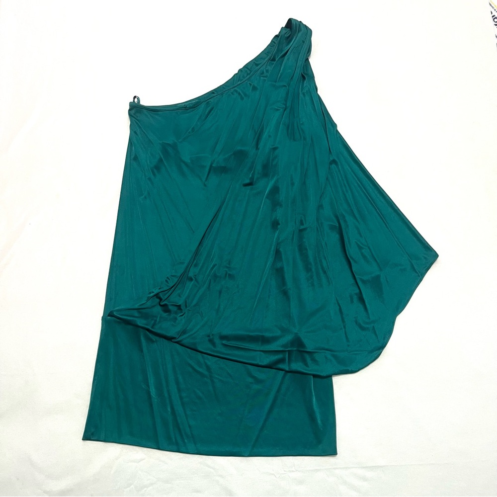 BCBGMaxAzria Teal DRAPE ONE SHOULDER ACETATE JERSEY DRESS - Picture 8 of 10
